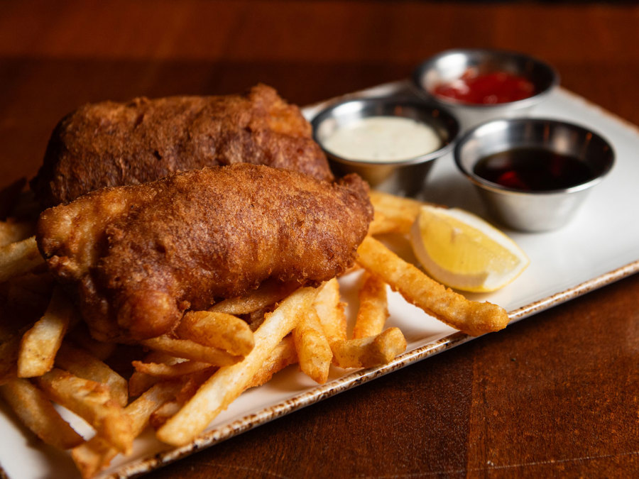 Fish and chips menu item at The Barns at Wolf Trap